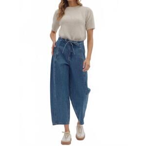 NEW ENTRO high waist drawstring pants in blue